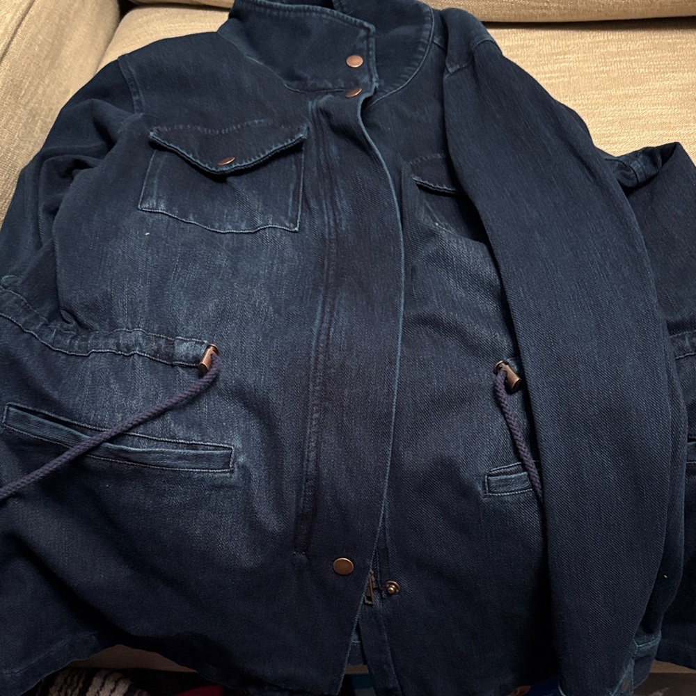 DG2 Diane Gilman Dark Blue Stretch Denim Jacket Large New
